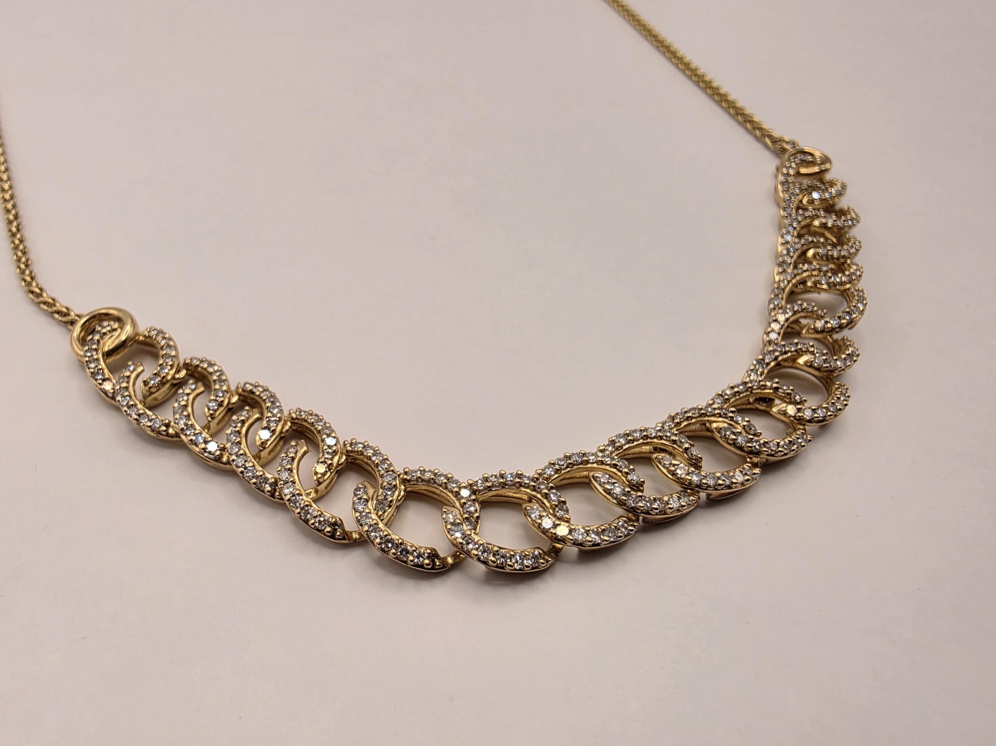 10K Yellow Gold Natural Diamond Curb Station Necklace 26 Inch 12.8g Solid Gold Fine Jewelry Gift for Her