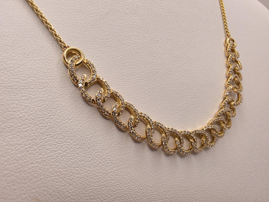 10K Yellow Gold Natural Diamond Curb Station Necklace 26 Inch 12.8g Solid Gold Fine Jewelry Gift for Her