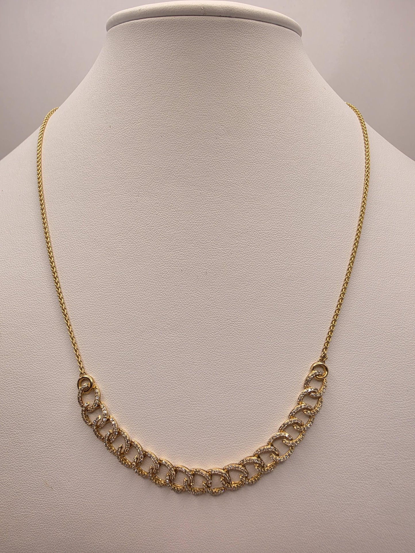 10K Yellow Gold Natural Diamond Curb Station Necklace 26" 12.8g