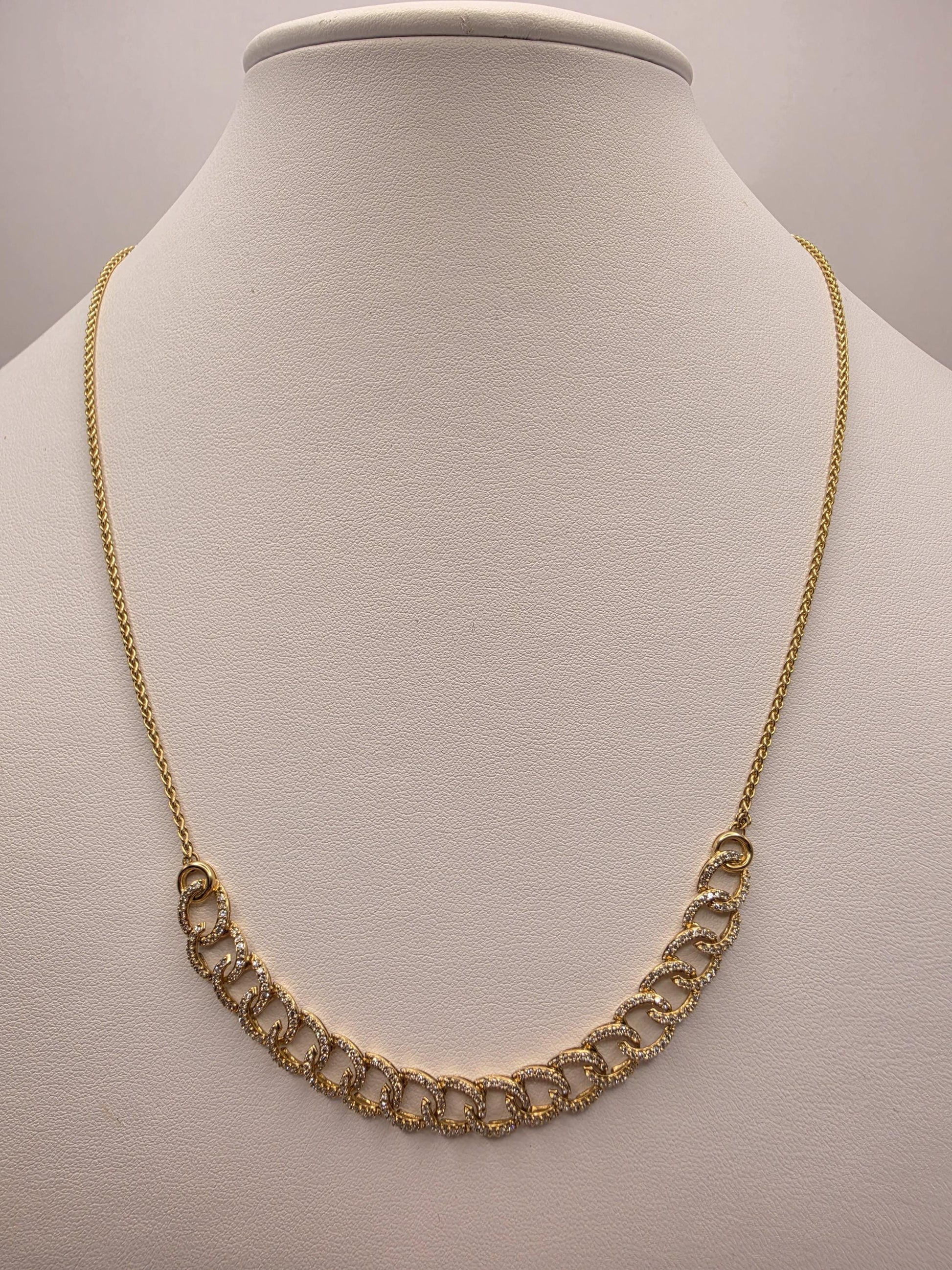 10K Yellow Gold Natural Diamond Curb Station Necklace 26" 12.8g