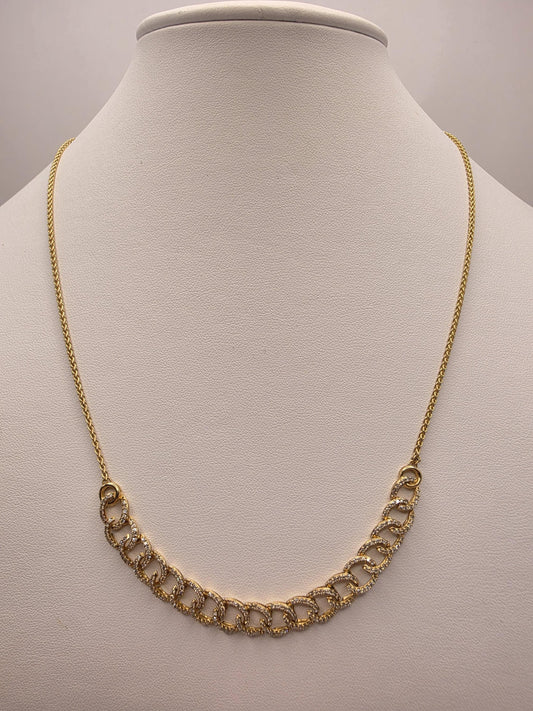 10K Yellow Gold Natural Diamond Curb Station Necklace 26" 12.8g
