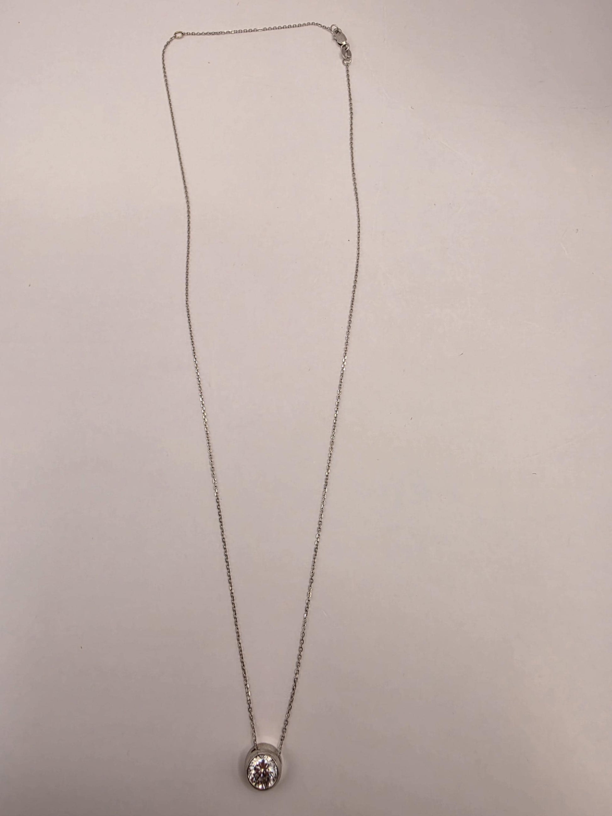 14K White Gold Lab Diamond Bezel Solitaire Necklace 18 Inch 2.1g Solid Gold Fine Jewelry Gift for Her