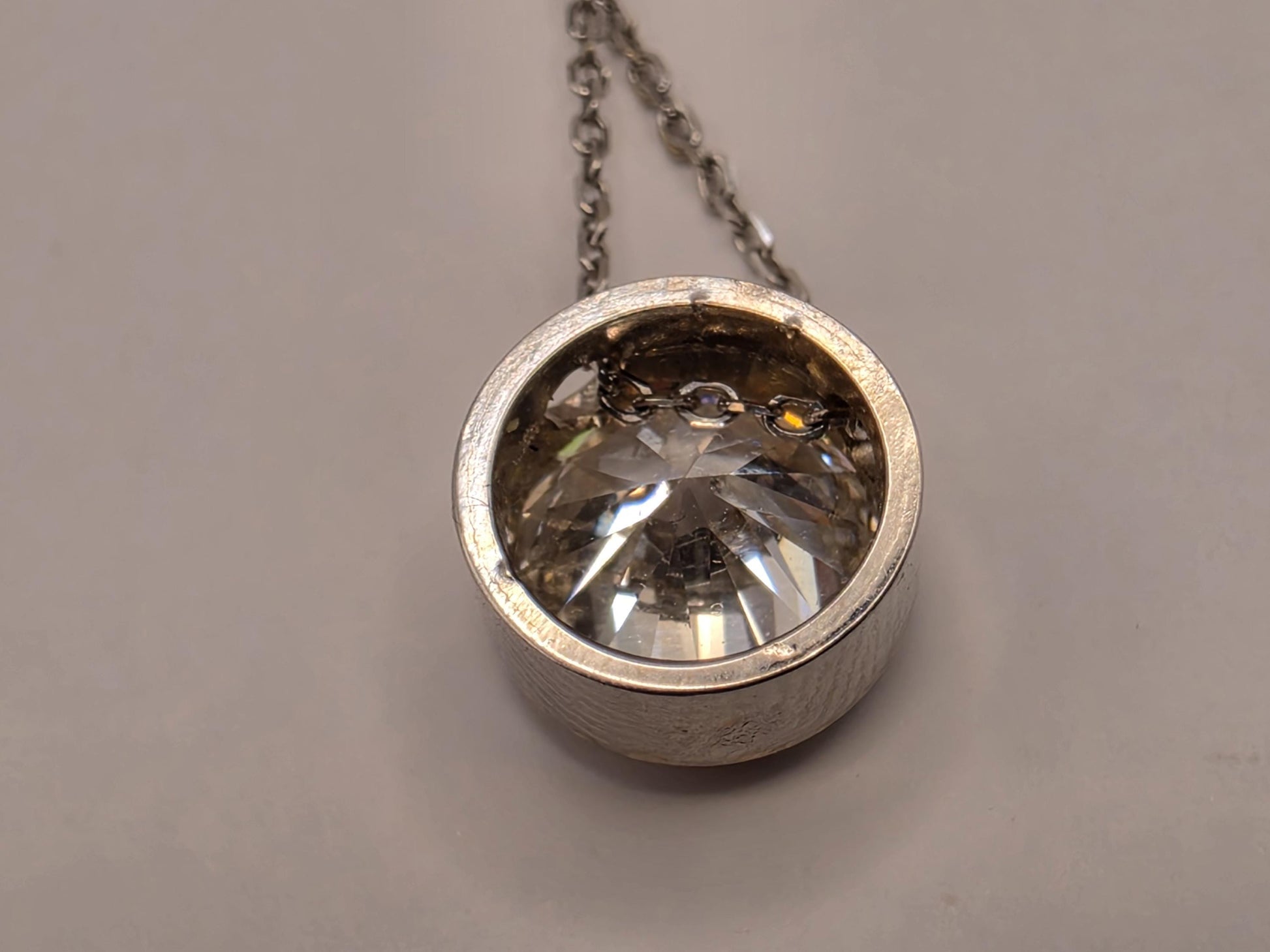14K White Gold Lab Diamond Bezel Solitaire Necklace 18 Inch 2.1g Solid Gold Fine Jewelry Gift for Her