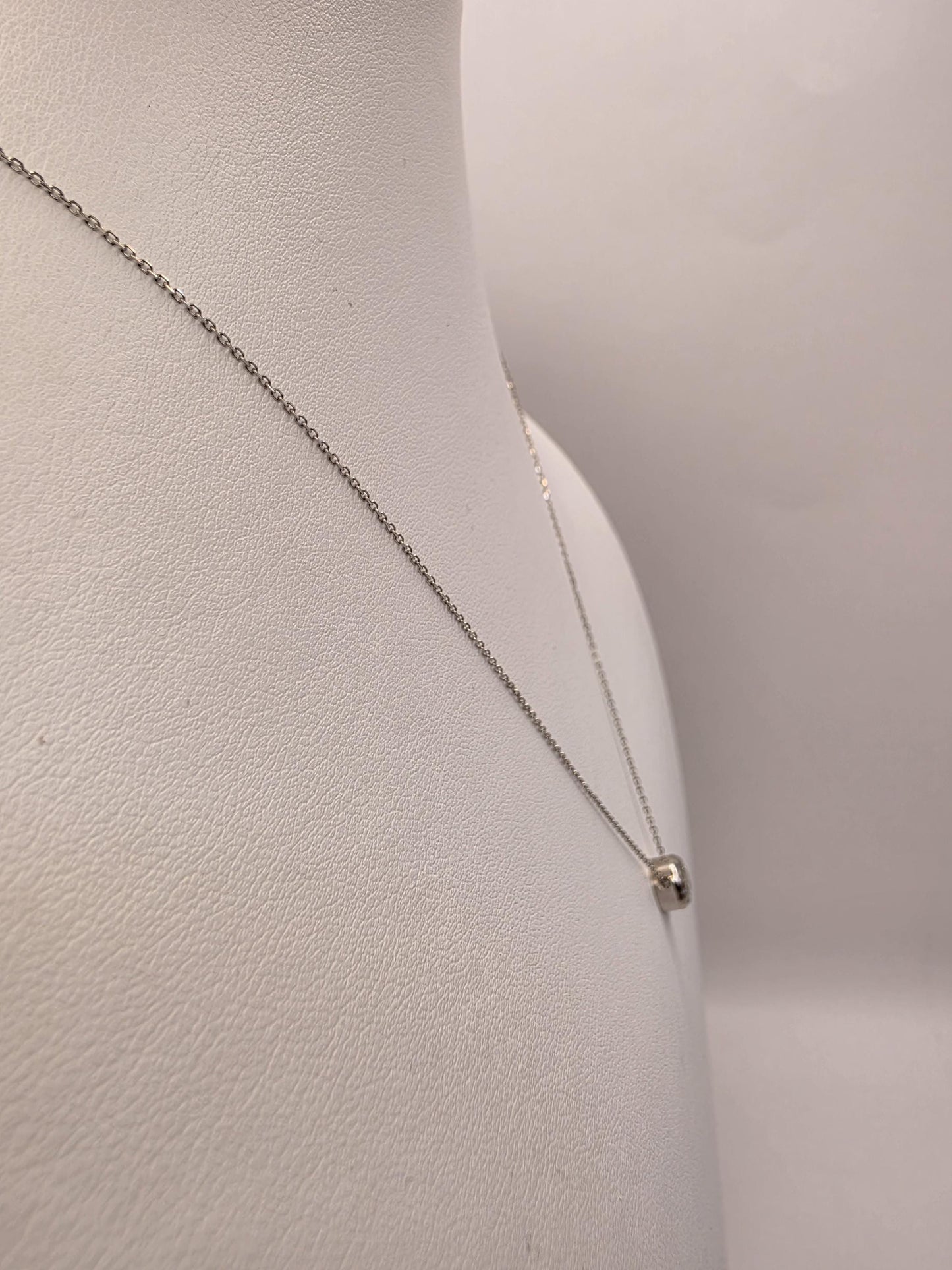 14K White Gold Lab Diamond Bezel Solitaire Necklace 18 Inch 2.1g Solid Gold Fine Jewelry Gift for Her