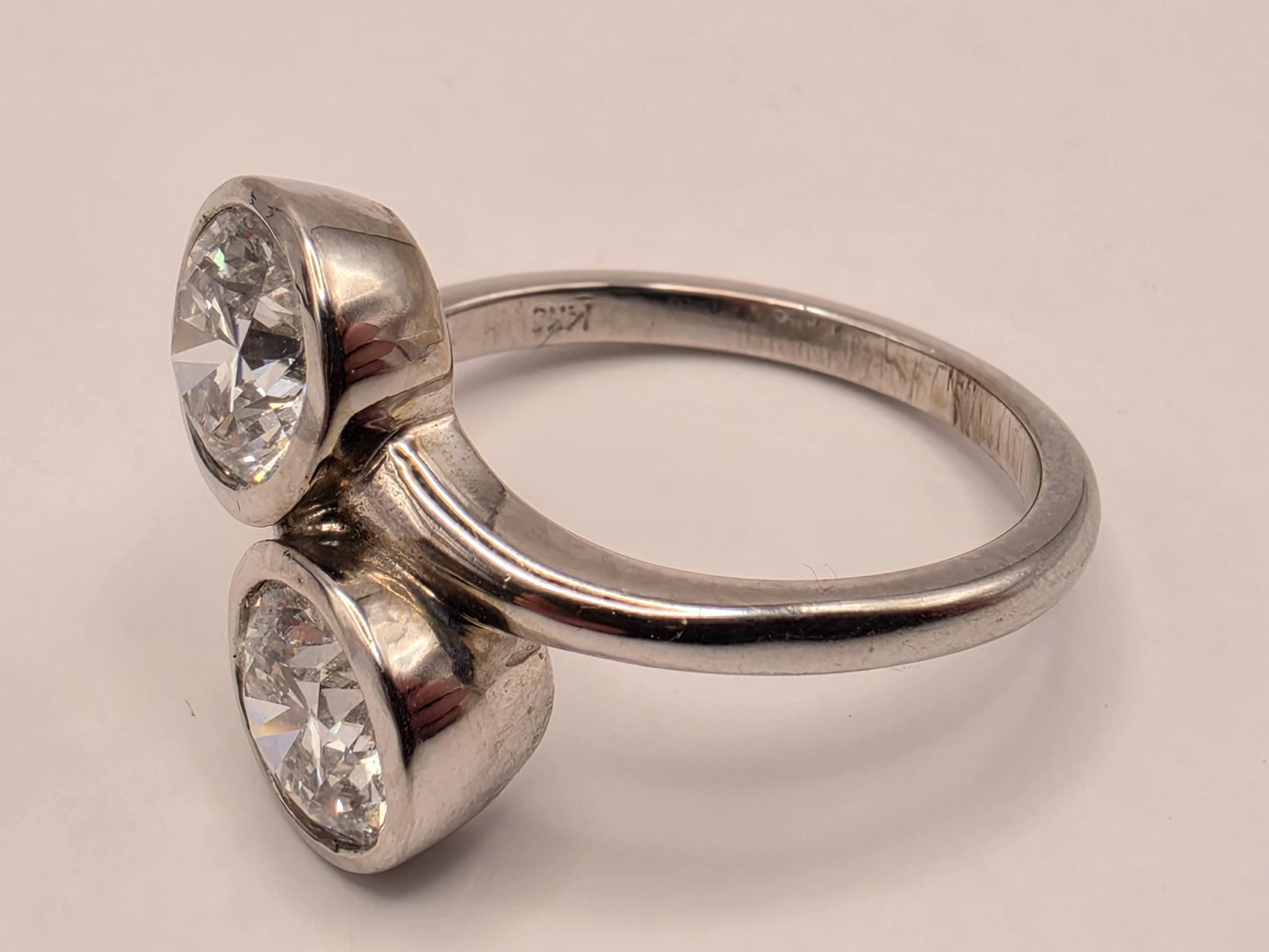 14K White Gold CZ Two-Stone Bypass Ring Size 7 5.4g Cubic Zirconia Solid Gold Statement Fine Jewelry Gift