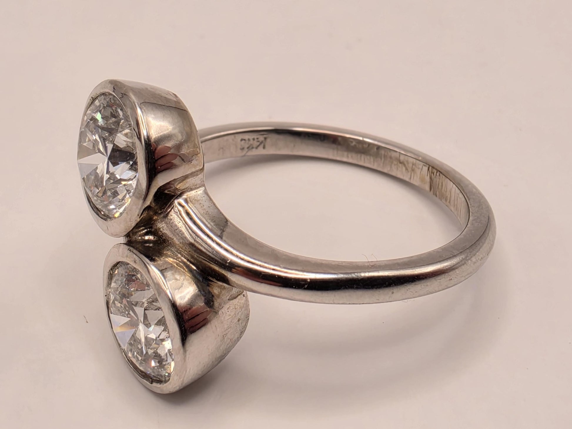 14K White Gold CZ Two-Stone Bypass Ring Size 7 5.4g Cubic Zirconia Solid Gold Statement Fine Jewelry Gift