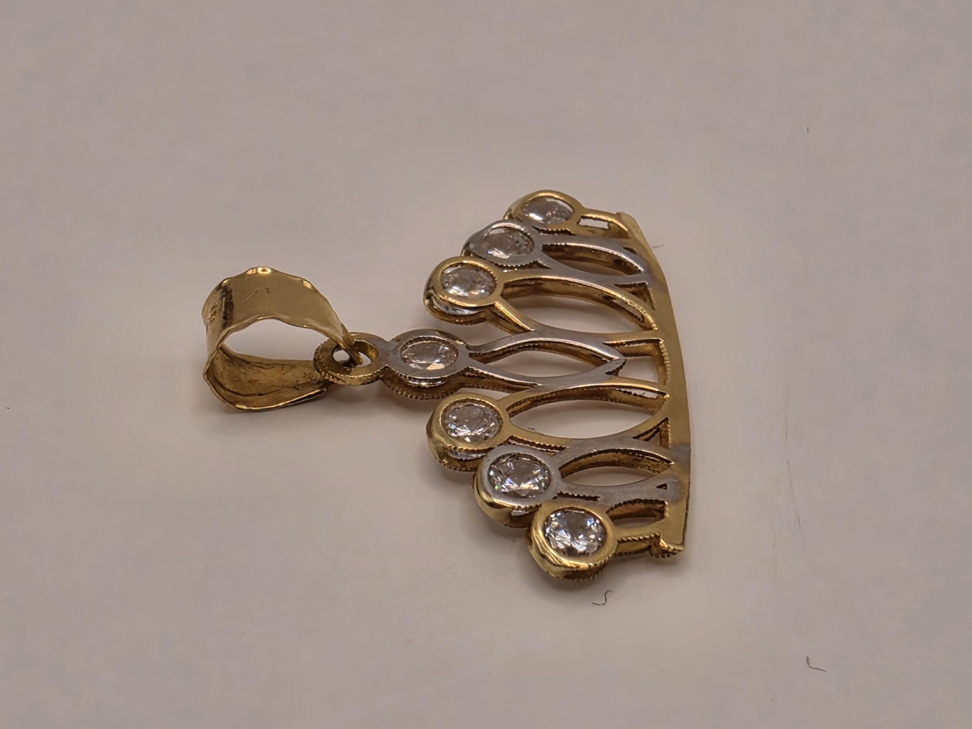 18K Yellow Gold CZ Tiara Crown Pendant 0.5 x 0.75 Inch 0.7g Cubic Zirconia Solid Gold Fine Jewelry Charm Gift