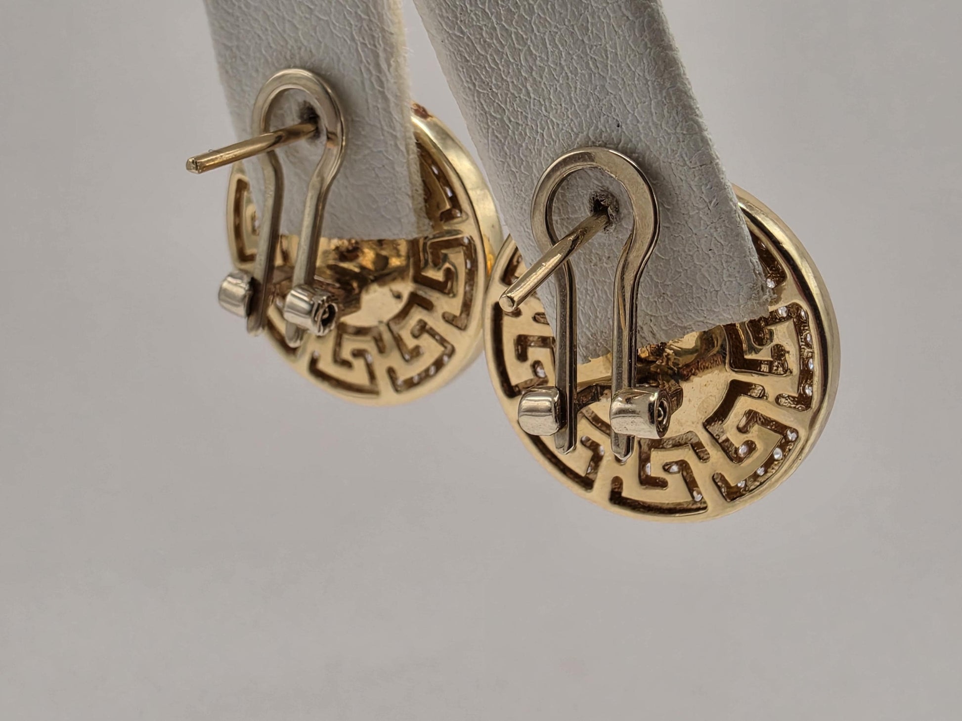14K Yellow Gold CZ Medusa Greek Key Statement Earrings 0.75 Inch 8.4g Cubic Zirconia Solid Gold Greek Key Statement Fine Jewelry