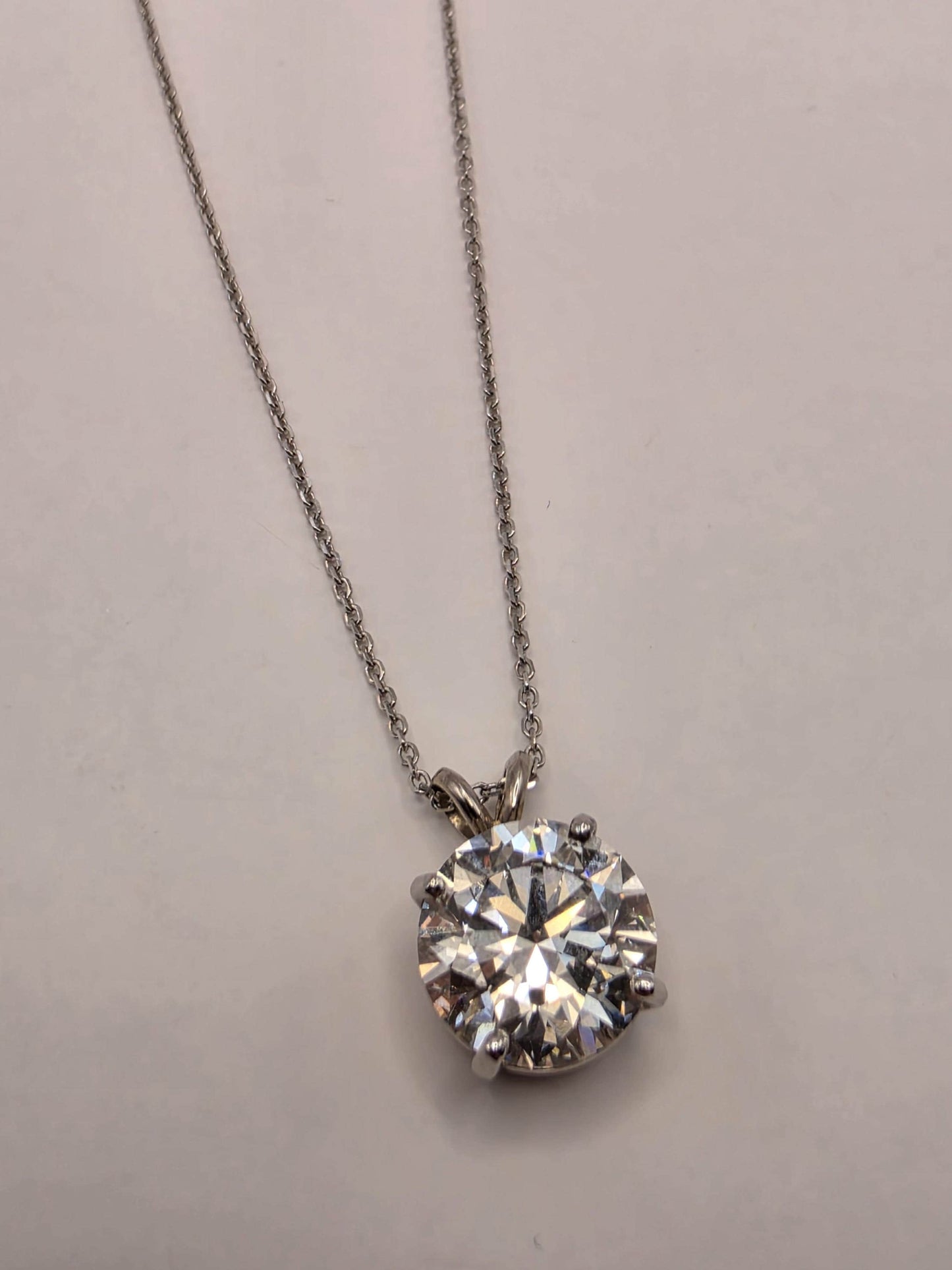 14K White Gold 4.11 CT Lab Diamond Solitaire Necklace 20" 4g