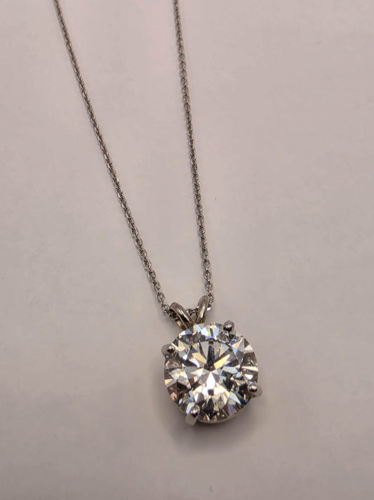 14K White Gold 4.11 CT Lab Diamond Solitaire Necklace 20" 4g