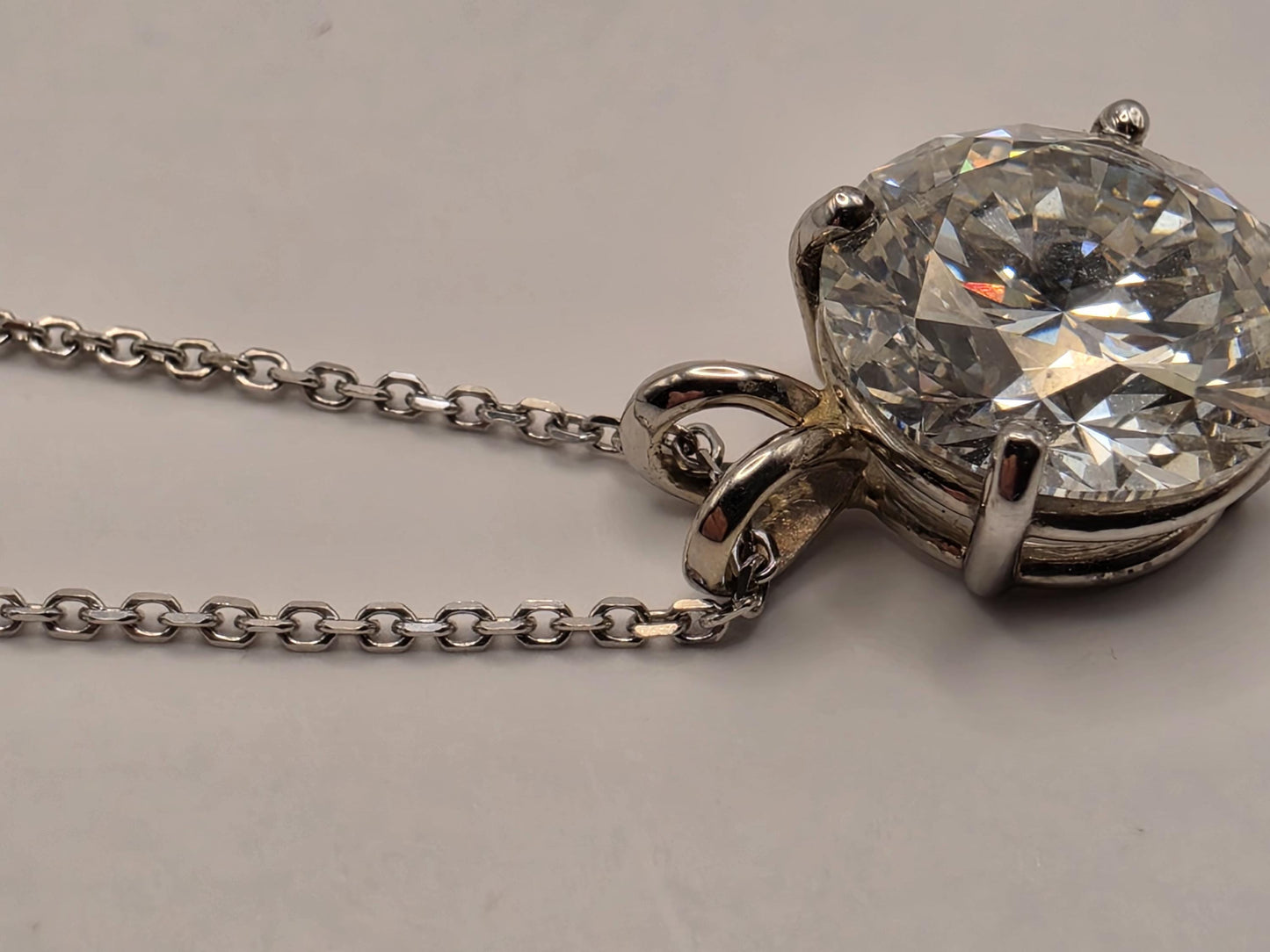 14K White Gold 4.11 CT Lab Diamond Solitaire Necklace 20 Inch 4g Solid Gold Fine Jewelry Gift for Her
