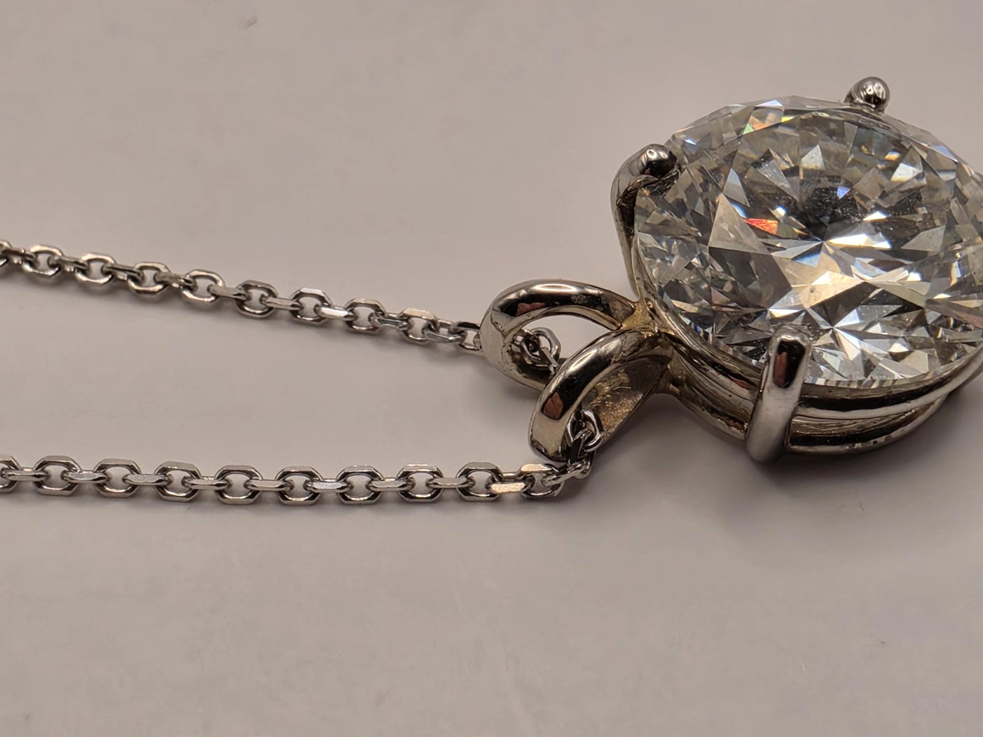 14K White Gold 4.11 CT Lab Diamond Solitaire Necklace 20 Inch 4g Solid Gold Fine Jewelry Gift for Her