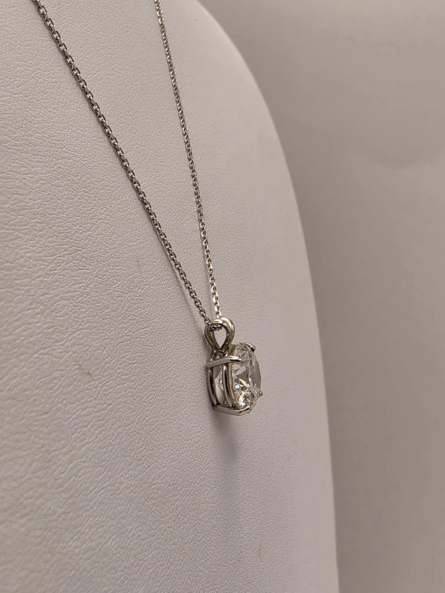 14K White Gold 4.11 CT Lab Diamond Solitaire Necklace 20 Inch 4g Solid Gold Fine Jewelry Gift for Her