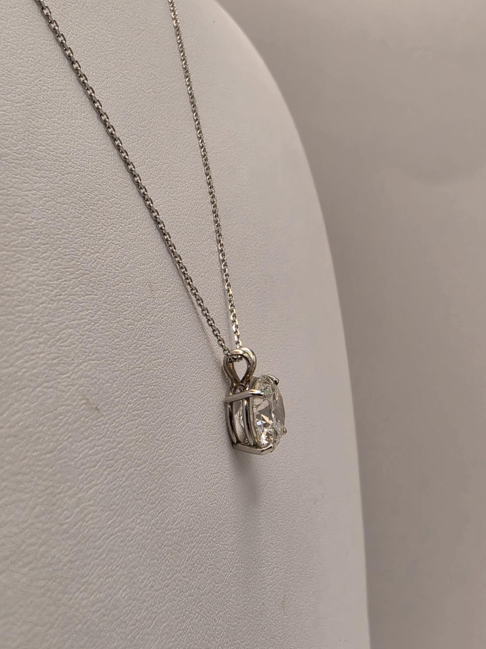 14K White Gold 4.11 CT Lab Diamond Solitaire Necklace 20 Inch 4g Solid Gold Fine Jewelry Gift for Her