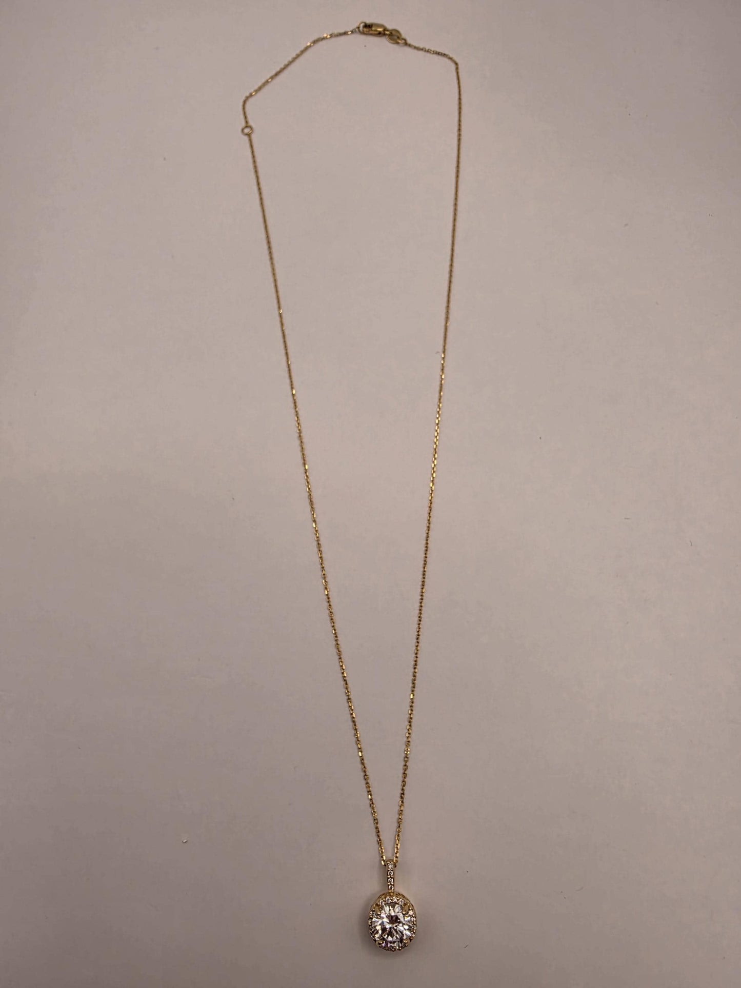 14K Yellow Gold Lab Diamond Halo Pendant Necklace 18 Inch 2.8g Solid Gold Fine Jewelry Gift for Her