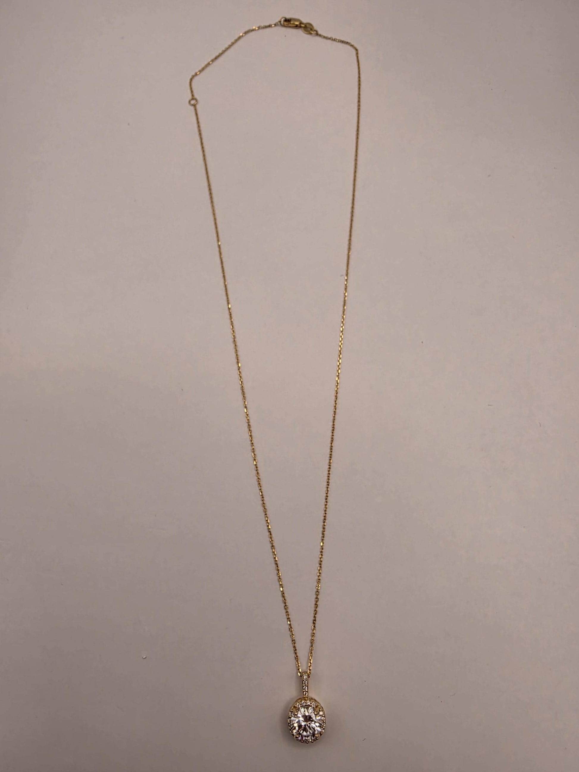 14K Yellow Gold Lab Diamond Halo Pendant Necklace 18 Inch 2.8g Solid Gold Fine Jewelry Gift for Her