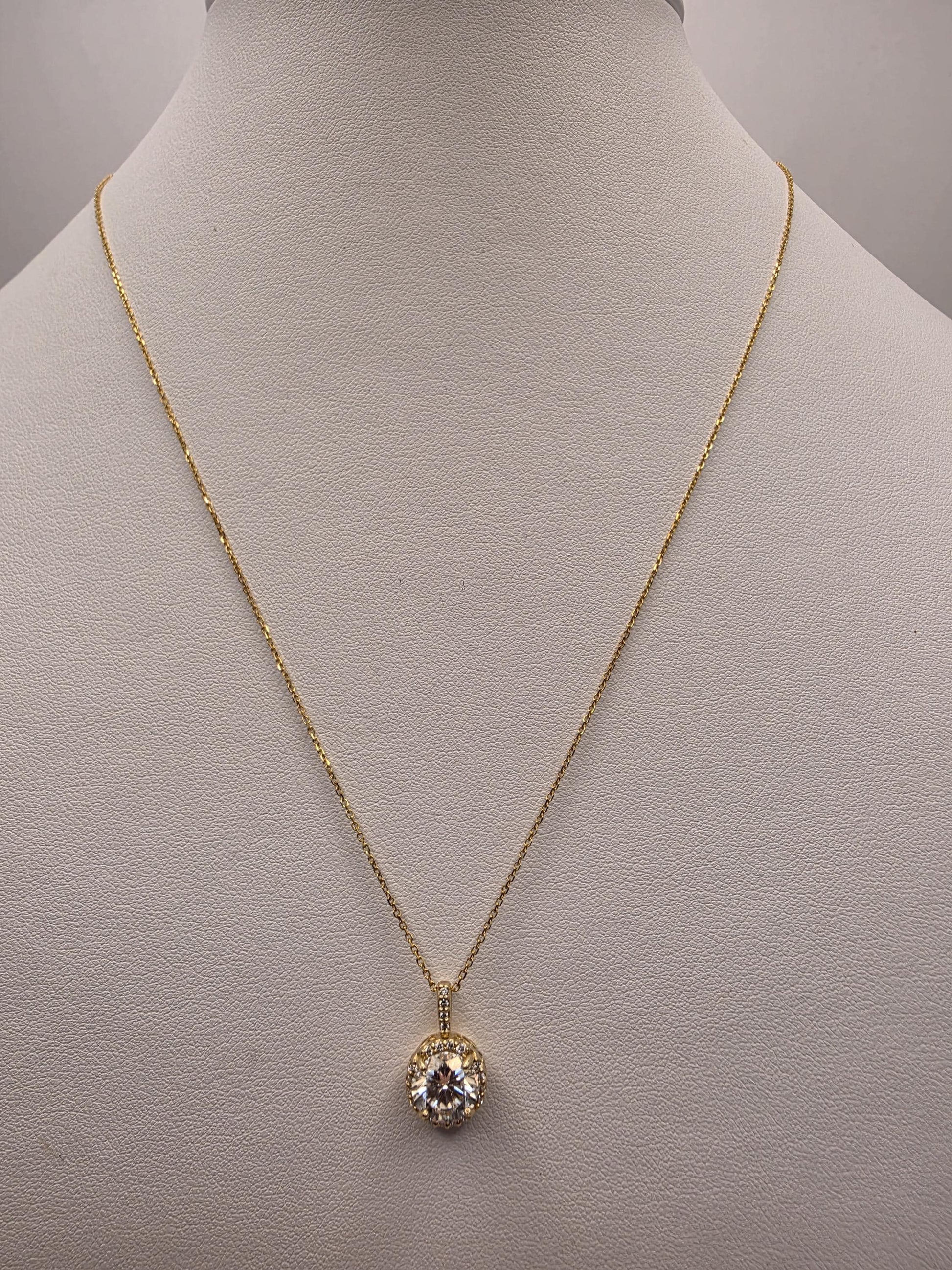 14K Yellow Gold Lab Diamond Halo Pendant Necklace 18 Inch 2.8g Solid Gold Fine Jewelry Gift for Her