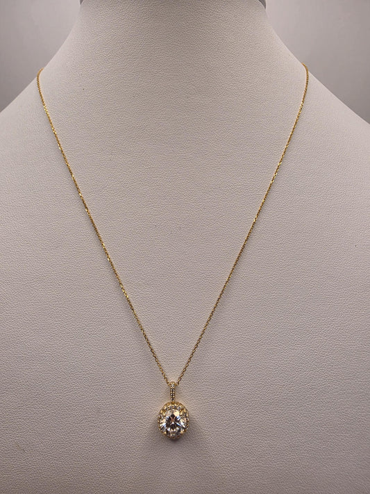 14K Yellow Gold Lab Diamond Halo Pendant Necklace 18 Inch 2.8g Solid Gold Fine Jewelry Gift for Her