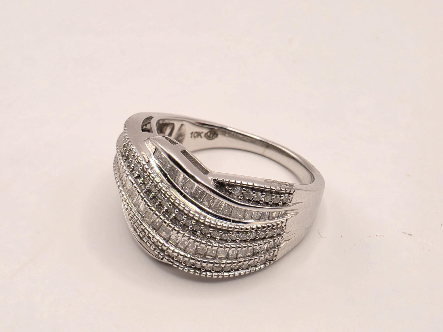 10K White Gold Natural Diamond Wide Pave Ring Size 8 6.1g Solid Gold Statement Fine Jewelry Gift