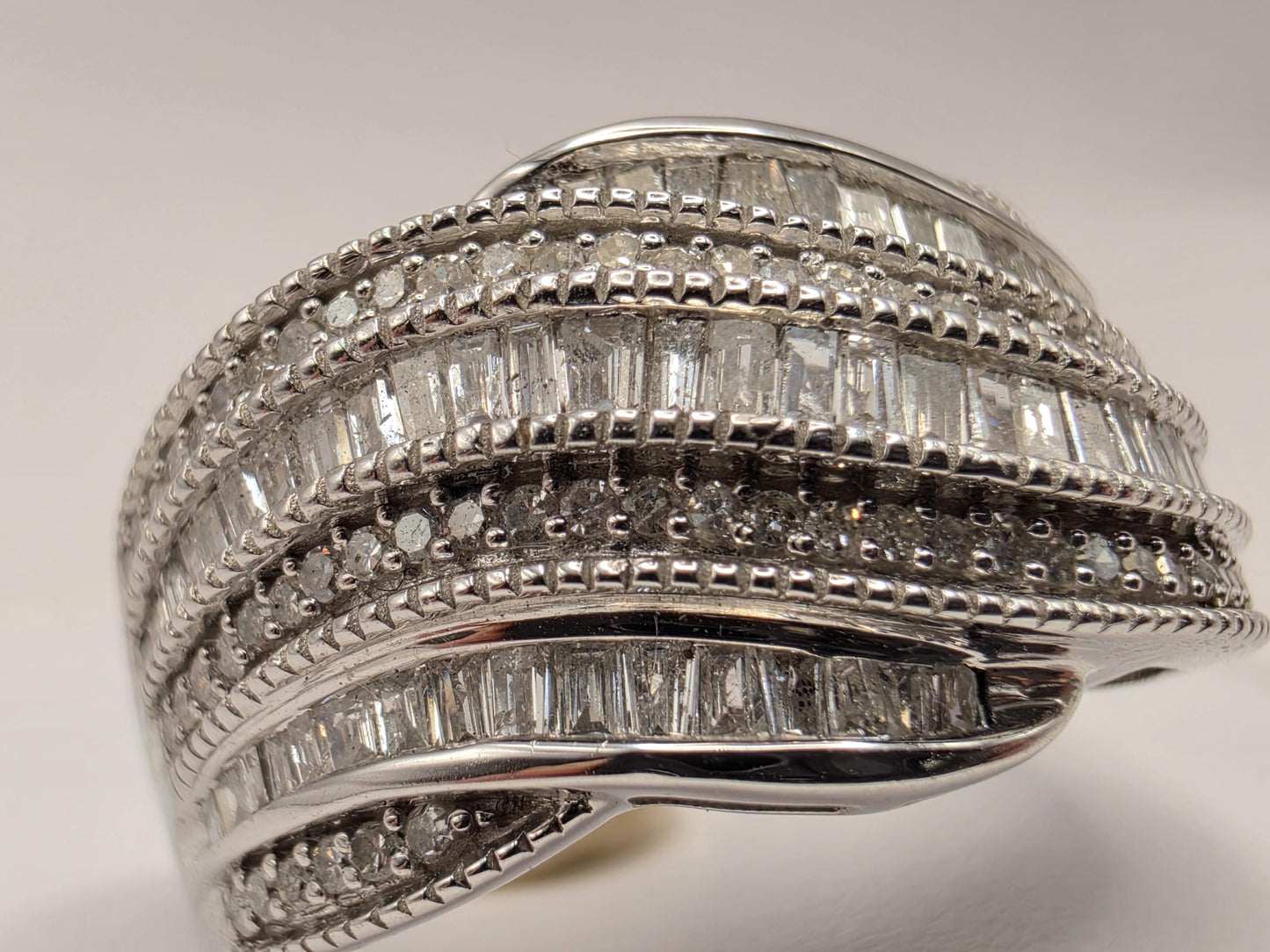10K White Gold Natural Diamond Wide Pave Ring Size 8 6.1g Solid Gold Statement Fine Jewelry Gift
