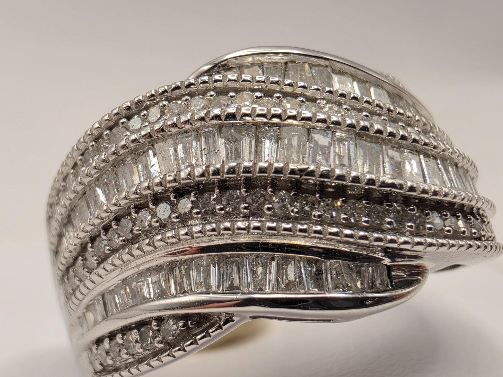 10K White Gold Natural Diamond Wide Pave Ring Size 8 6.1g Solid Gold Statement Fine Jewelry Gift