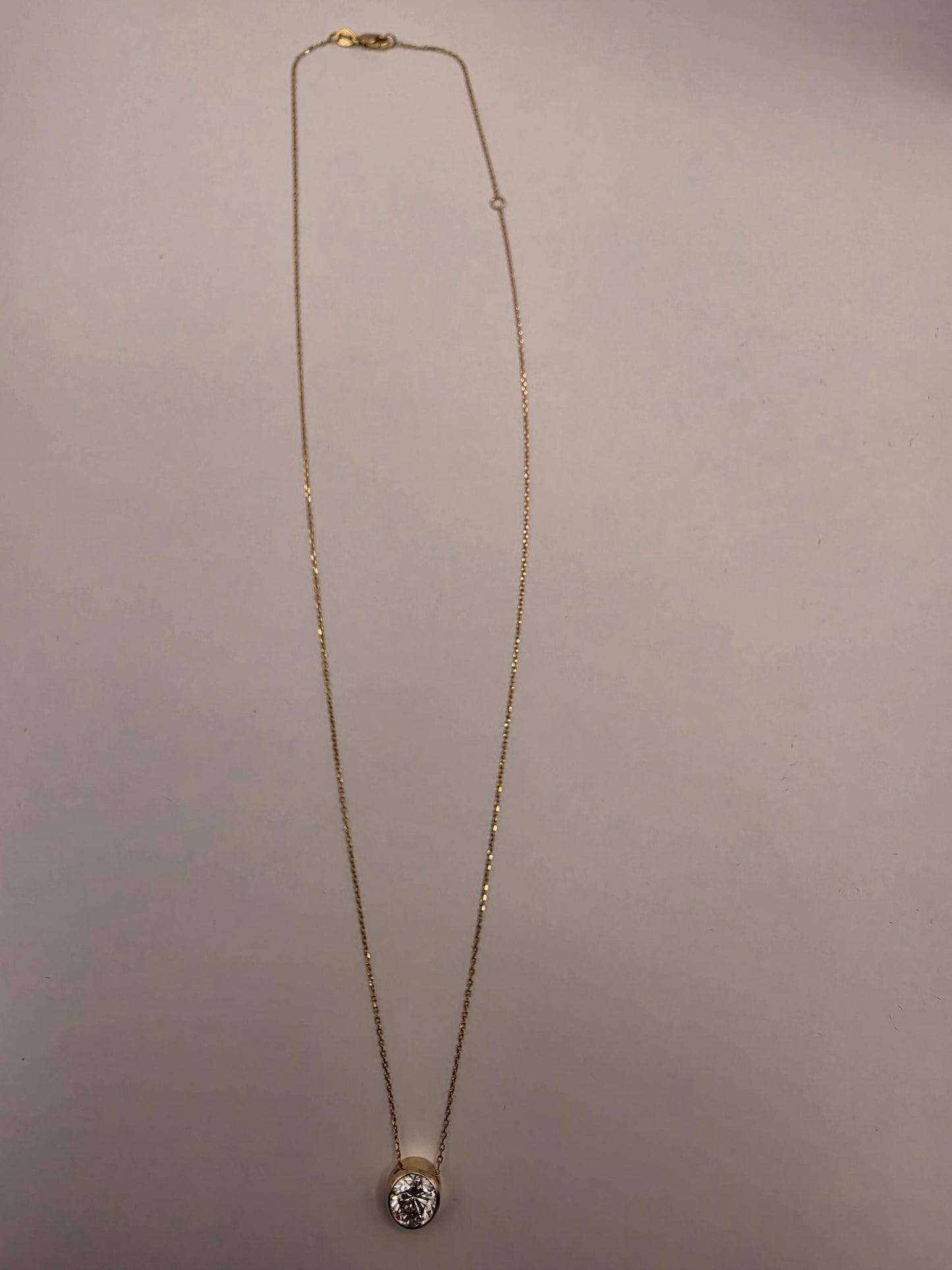 14K Yellow Gold Lab Diamond Bezel Pendant Necklace 19 Inch 2.2g Solid Gold Fine Jewelry Gift for Her