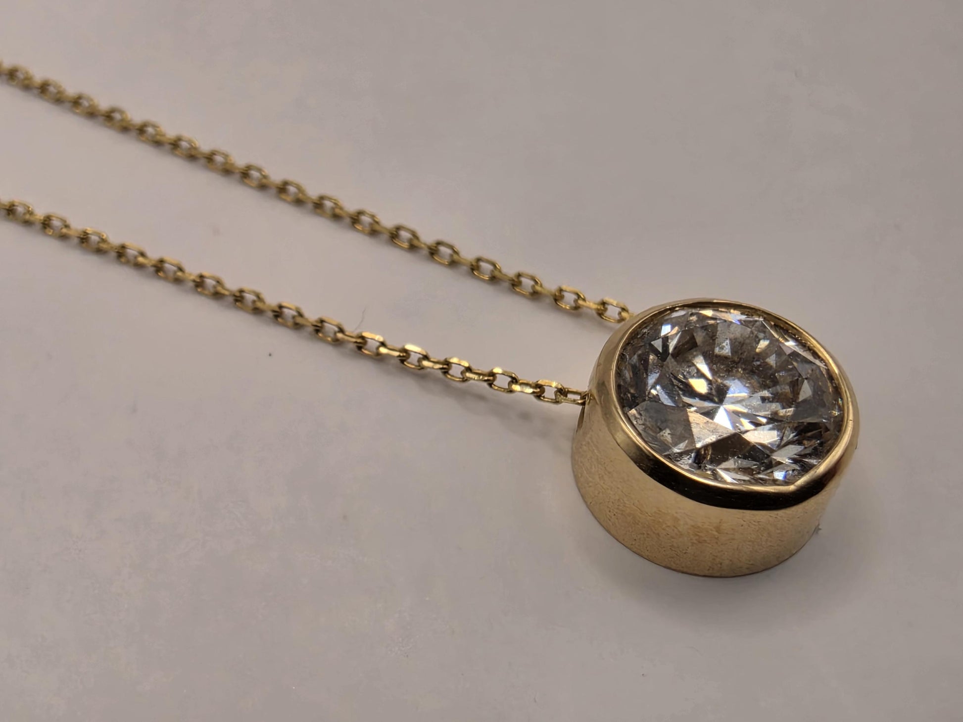 14K Yellow Gold Lab Diamond Bezel Pendant Necklace 19 Inch 2.2g Solid Gold Fine Jewelry Gift for Her
