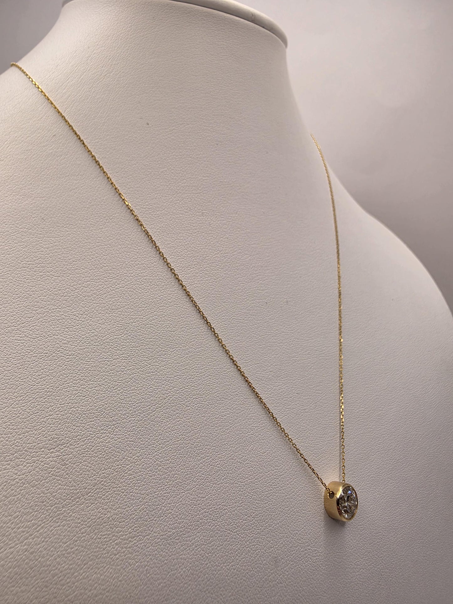 14K Yellow Gold Lab Diamond Bezel Pendant Necklace 19 Inch 2.2g Solid Gold Fine Jewelry Gift for Her