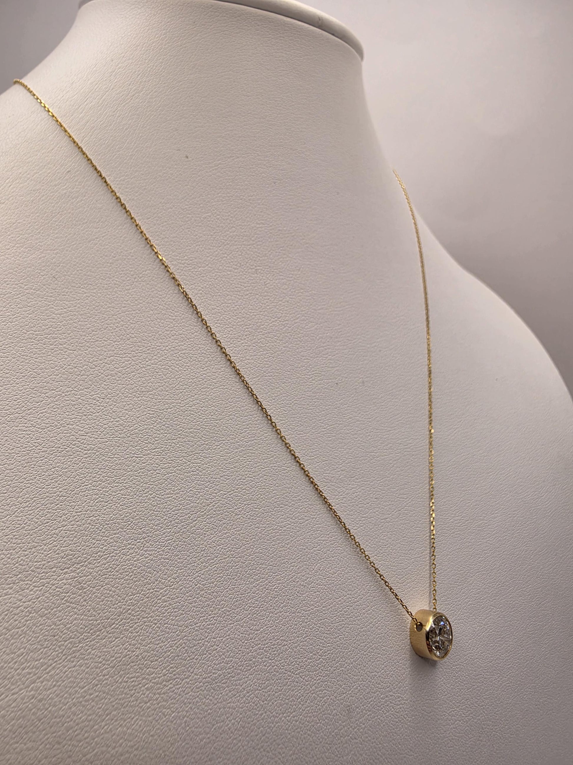 14K Yellow Gold Lab Diamond Bezel Pendant Necklace 19 Inch 2.2g Solid Gold Fine Jewelry Gift for Her
