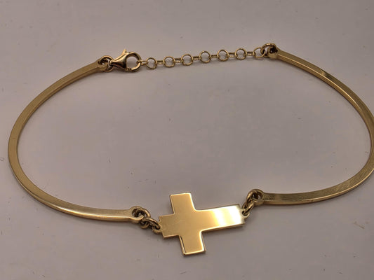 14K Yellow Gold Cross Bar Bracelet Adjustable 6.5 Inch 6.5 Inch adjustable 7.3g Solid Gold Religious Fine Jewelry Gift