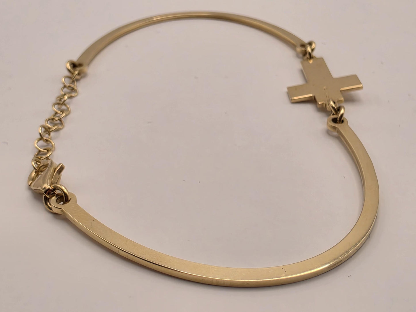14K Yellow Gold Cross Bar Bracelet Adjustable 6.5 Inch 6.5 Inch adjustable 7.3g Solid Gold Religious Fine Jewelry Gift