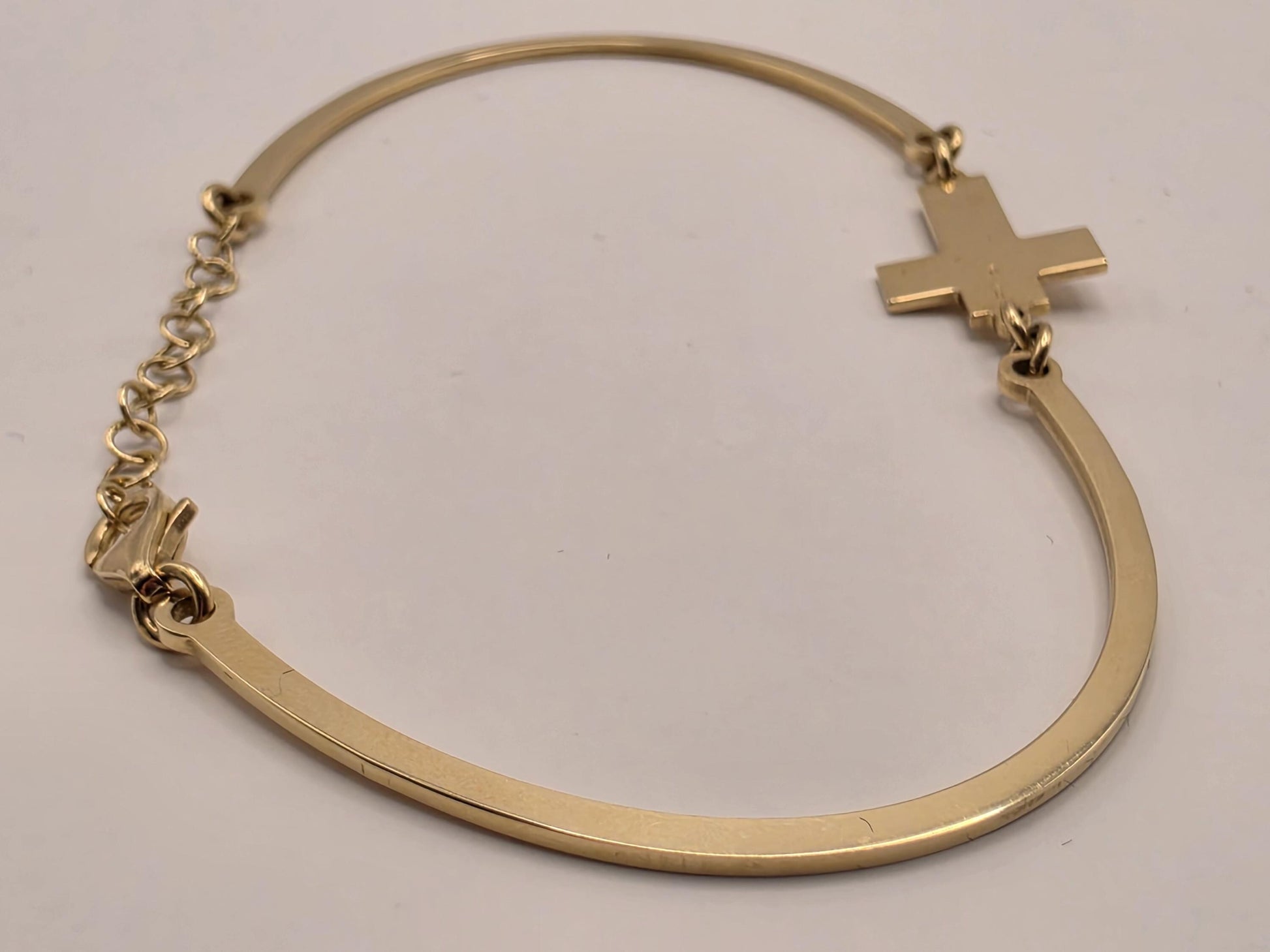 14K Yellow Gold Cross Bar Bracelet Adjustable 6.5 Inch 6.5 Inch adjustable 7.3g Solid Gold Religious Fine Jewelry Gift