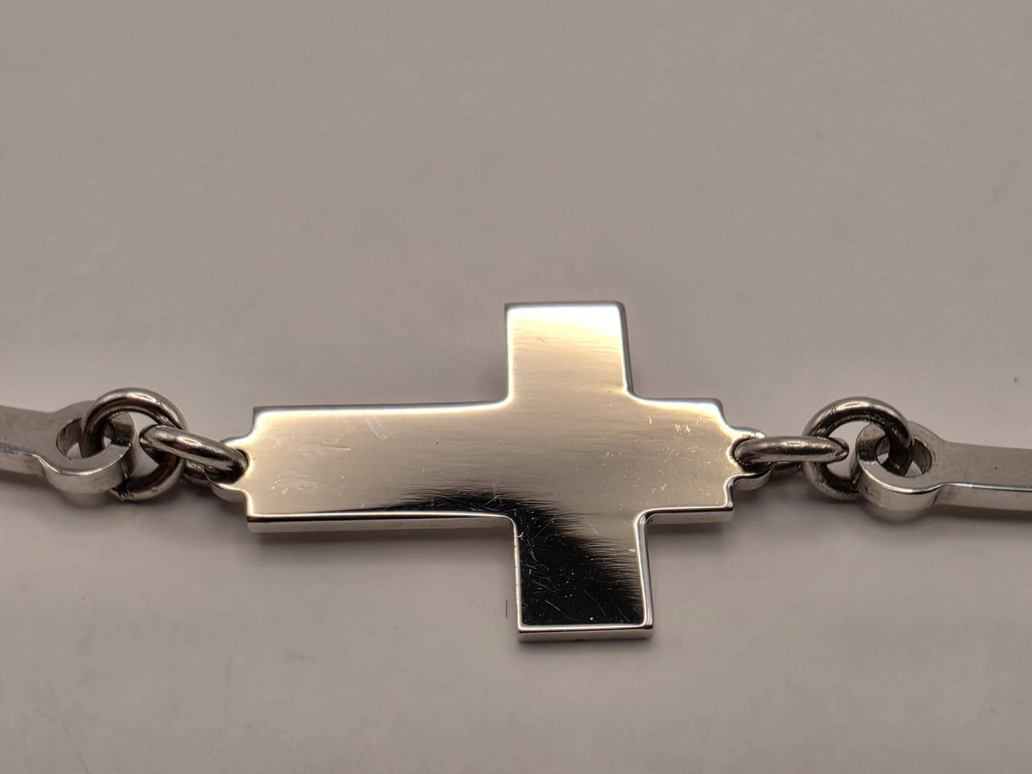 14K White Gold Cross Bar Bracelet Adjustable 6.5 Inch 6.5 Inch adjustable 7.3g Solid Gold Religious Fine Jewelry Gift