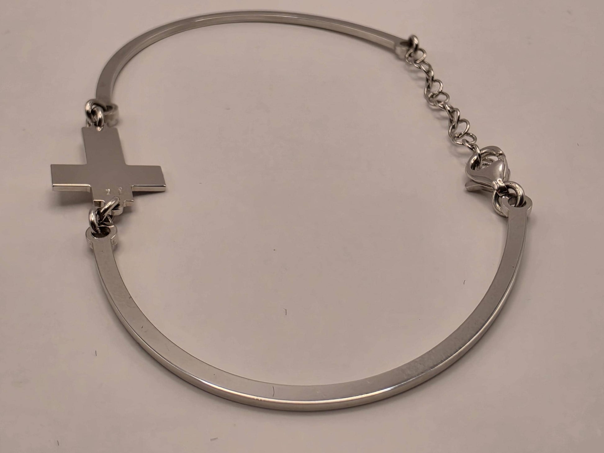 14K White Gold Cross Bar Bracelet Adjustable 6.5 Inch 6.5 Inch adjustable 7.3g Solid Gold Religious Fine Jewelry Gift