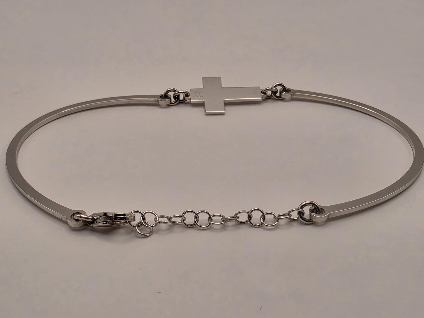 14K White Gold Cross Bar Bracelet Adjustable 6.5 Inch 6.5 Inch adjustable 7.3g Solid Gold Religious Fine Jewelry Gift