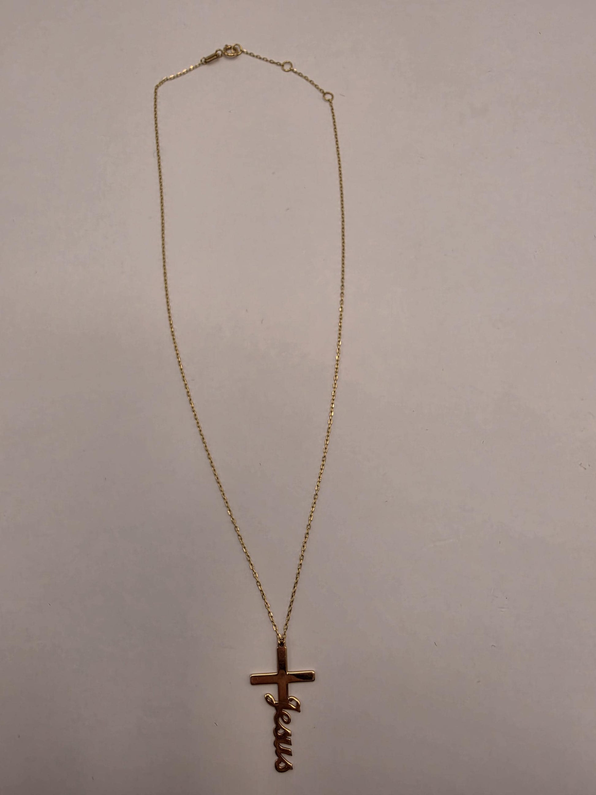 18K Yellow Gold Jesus Cross Pendant Necklace 16 Inch 2.2g Solid Gold Religious Fine Jewelry Gift