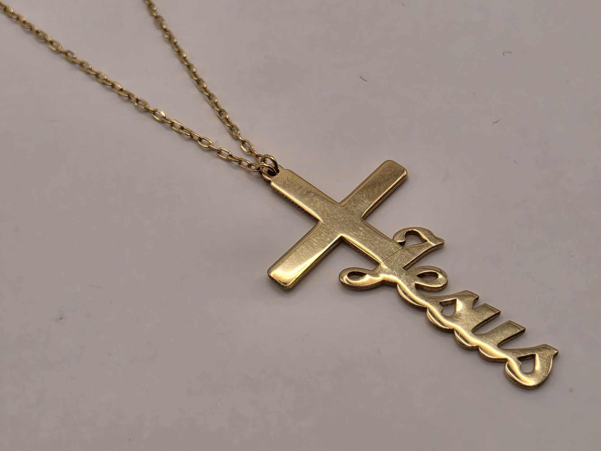18K Yellow Gold Jesus Cross Pendant Necklace 16 Inch 2.2g Solid Gold Religious Fine Jewelry Gift