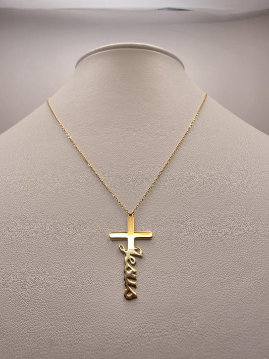 18K Yellow Gold Jesus Cross Pendant Necklace 16 Inch 2.2g Solid Gold Religious Fine Jewelry Gift