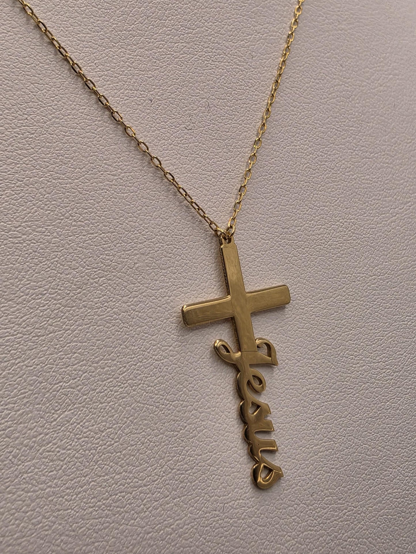 18K Yellow Gold Jesus Cross Pendant Necklace 16 Inch 2.2g Solid Gold Religious Fine Jewelry Gift