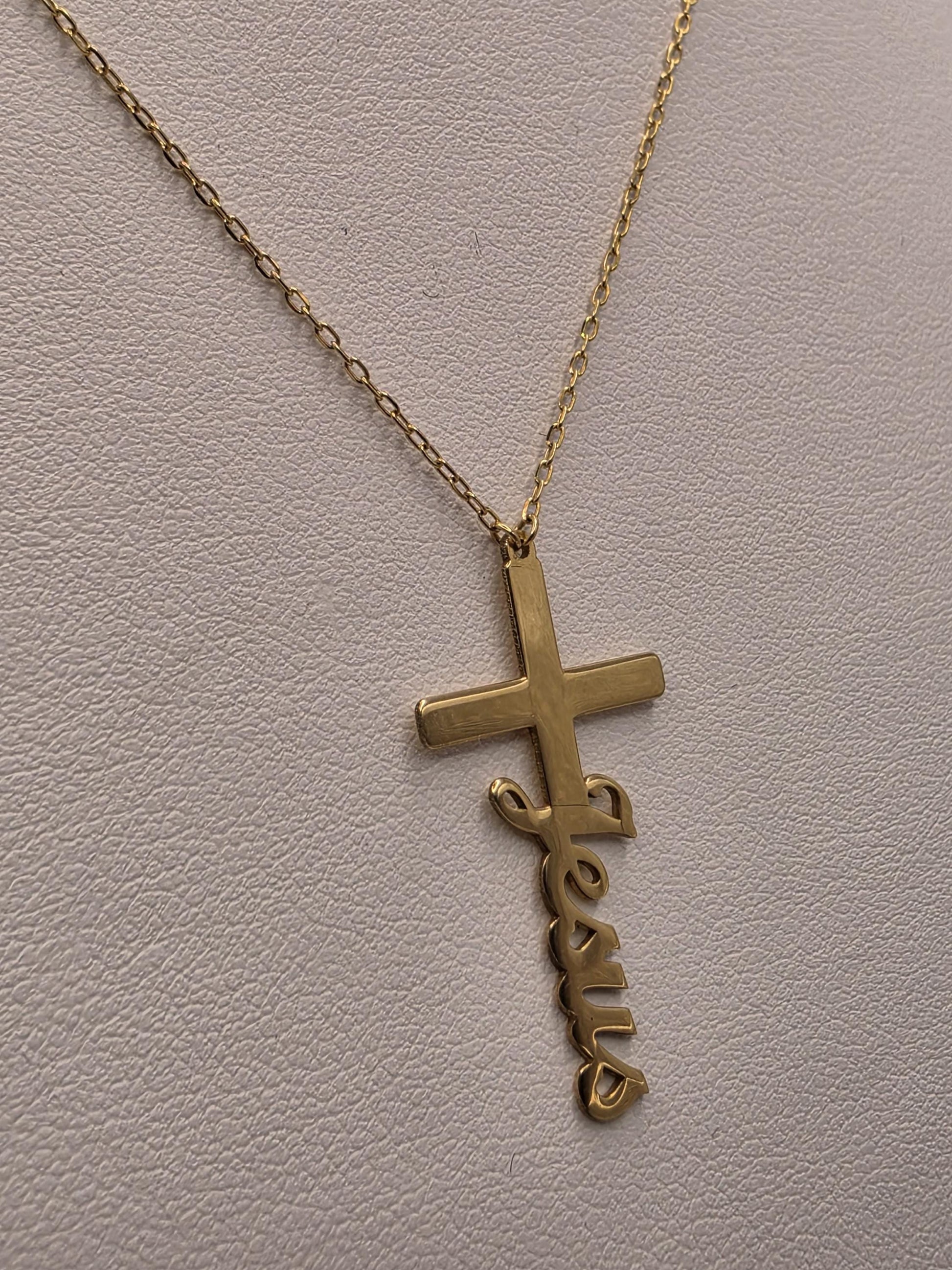 18K Yellow Gold Jesus Cross Pendant Necklace 16 Inch 2.2g Solid Gold Religious Fine Jewelry Gift