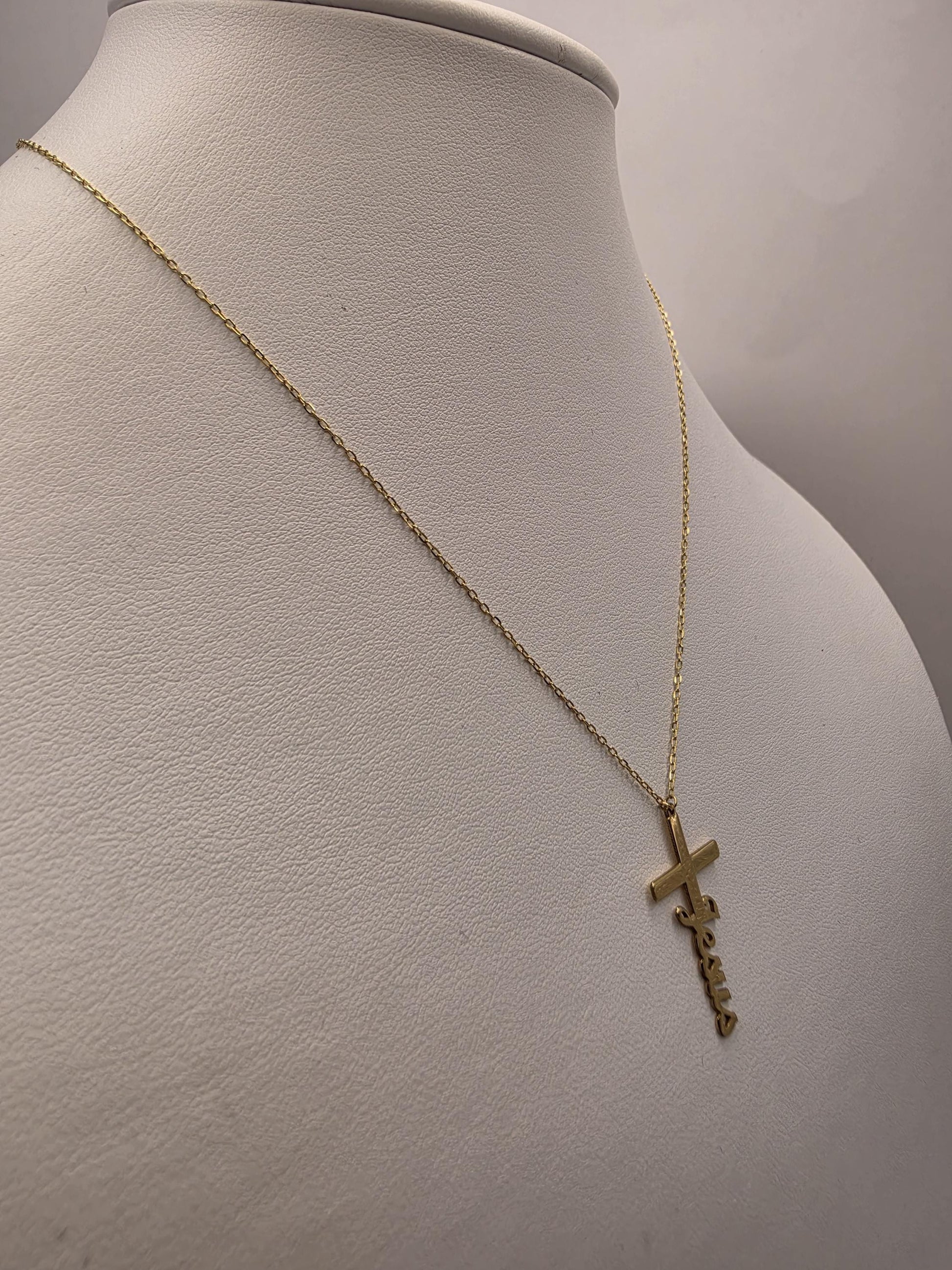 18K Yellow Gold Jesus Cross Pendant Necklace 16 Inch 2.2g Solid Gold Religious Fine Jewelry Gift