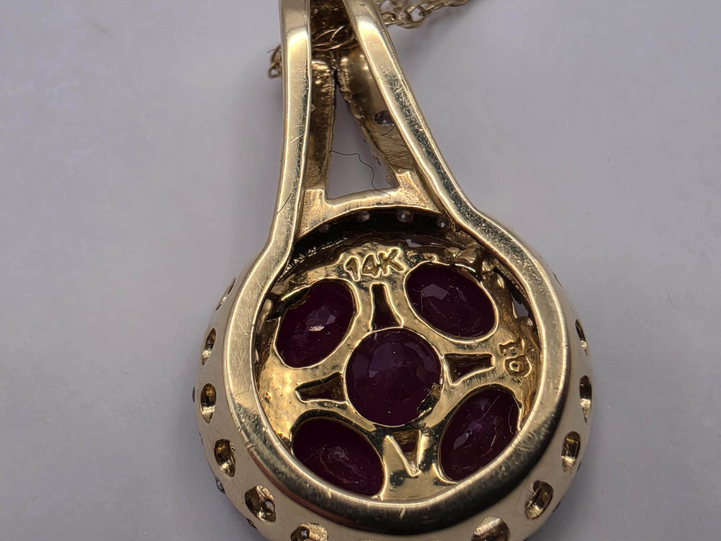 14K Yellow Gold 1 CT Ruby Natural Diamond Halo Necklace 19 Inch 1.9g Solid Gold Fine Jewelry Gift for Her