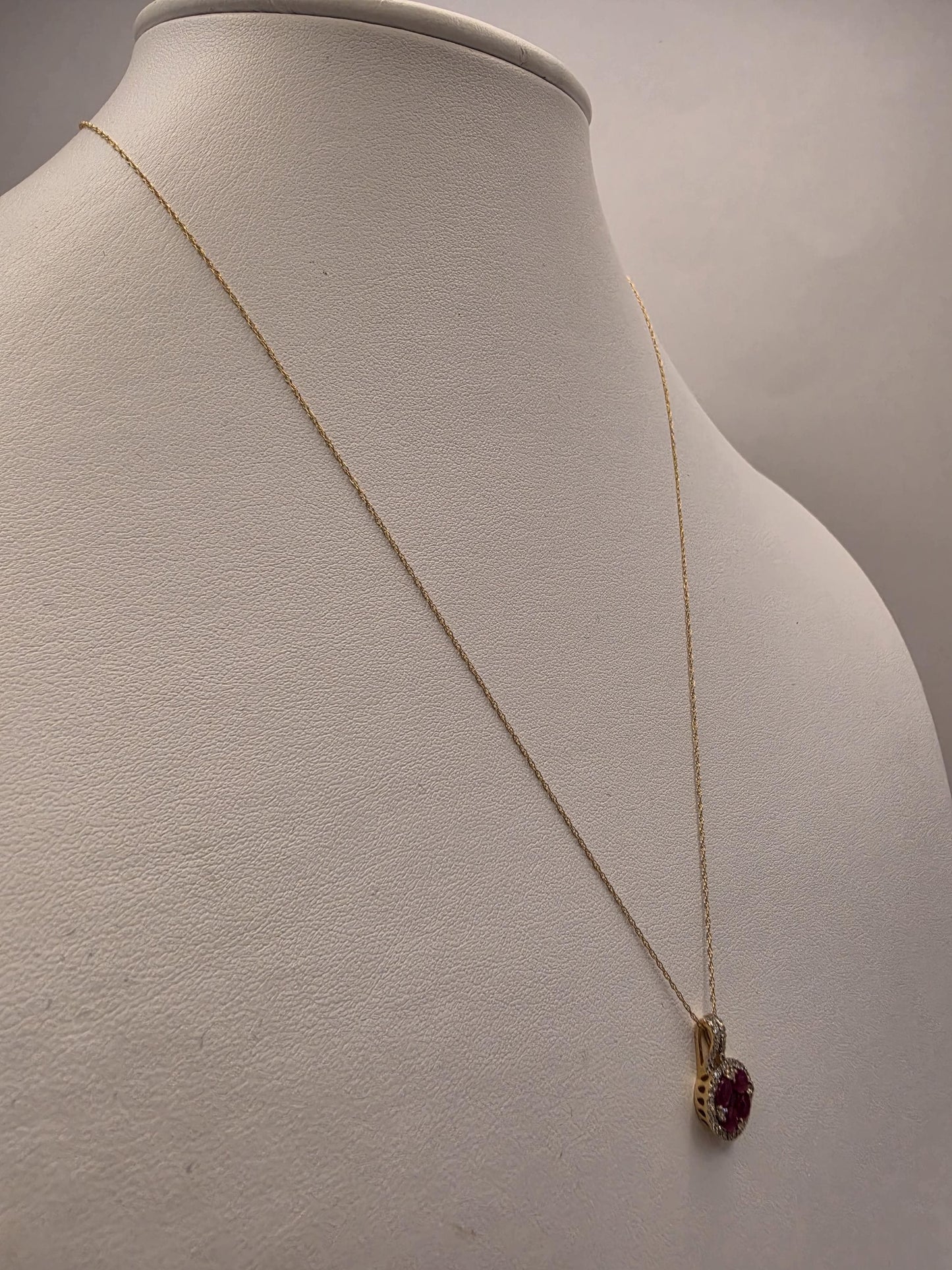 14K Yellow Gold 1 CT Ruby Natural Diamond Halo Necklace 19 Inch 1.9g Solid Gold Fine Jewelry Gift for Her