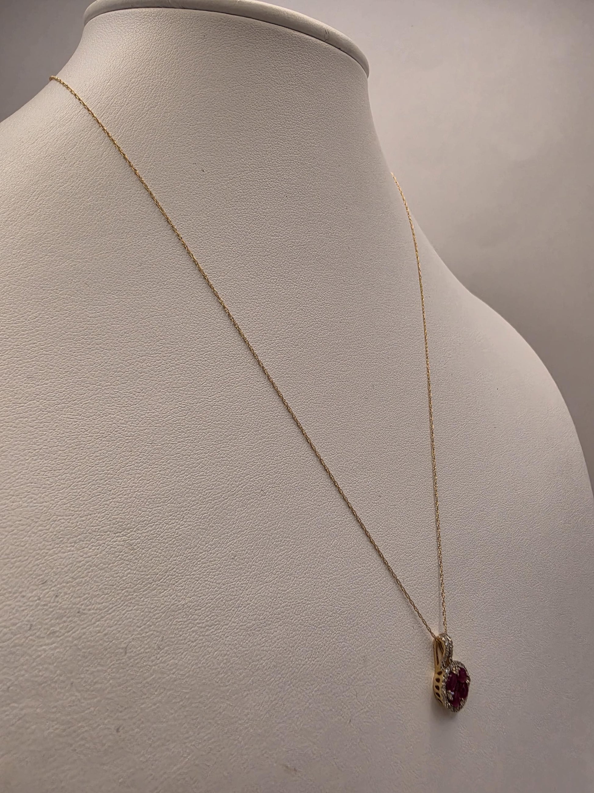 14K Yellow Gold 1 CT Ruby Natural Diamond Halo Necklace 19 Inch 1.9g Solid Gold Fine Jewelry Gift for Her