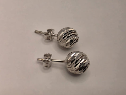 14K White Gold Faceted Ball Stud Earrings 0.25" 2g