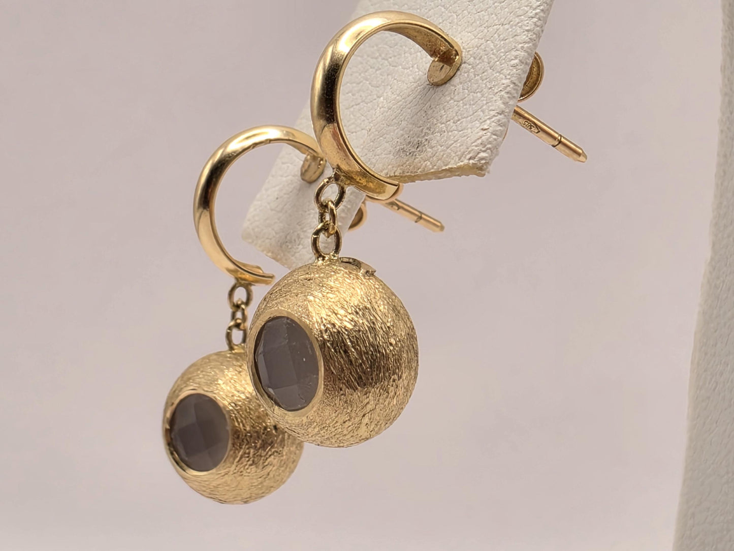 14K Yellow Gold Smoky Quartz Drop Earrings 0.375 Inch 3.2g Solid Gold Fine Jewelry Gift for Her