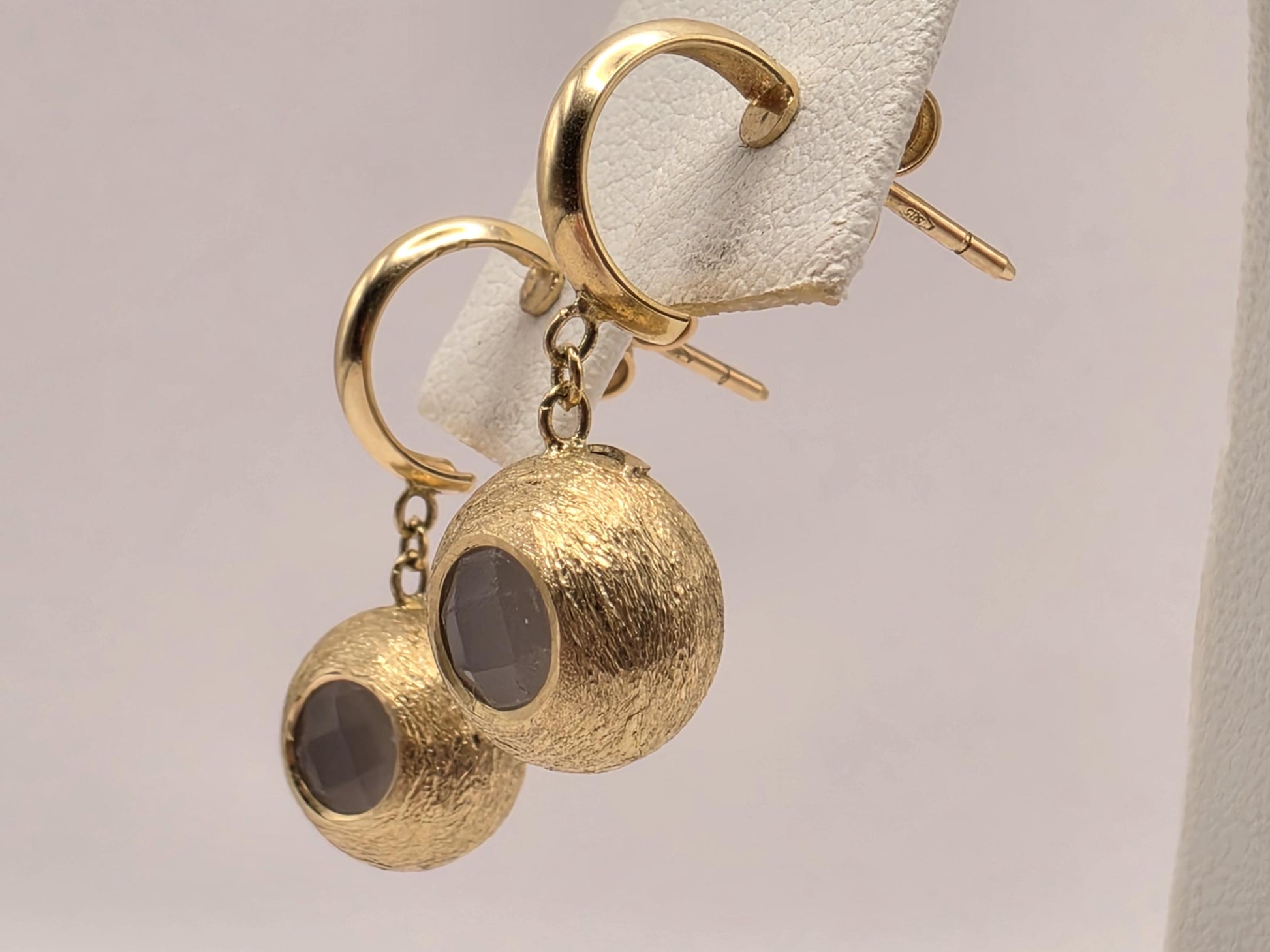 14K Yellow Gold Smoky Quartz Drop Earrings 0.375 Inch 3.2g Solid Gold Fine Jewelry Gift for Her