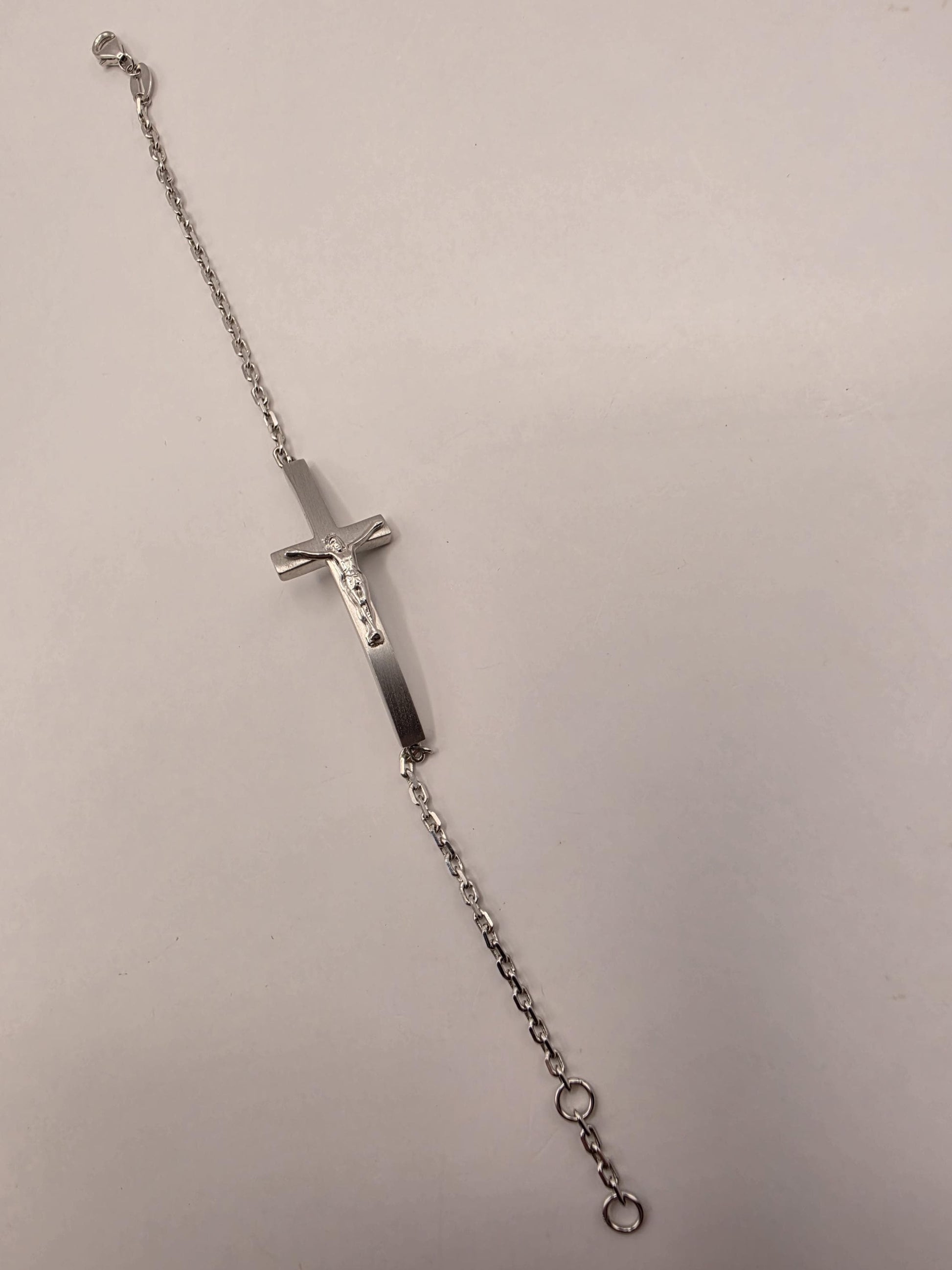 18K White Gold Crucifix Chain Bracelet 7 Inch 4.9g Solid Gold Religious Fine Jewelry Gift