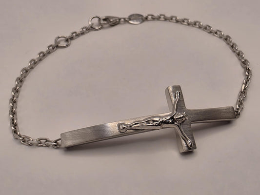 18K White Gold Crucifix Chain Bracelet 7" 4.9g