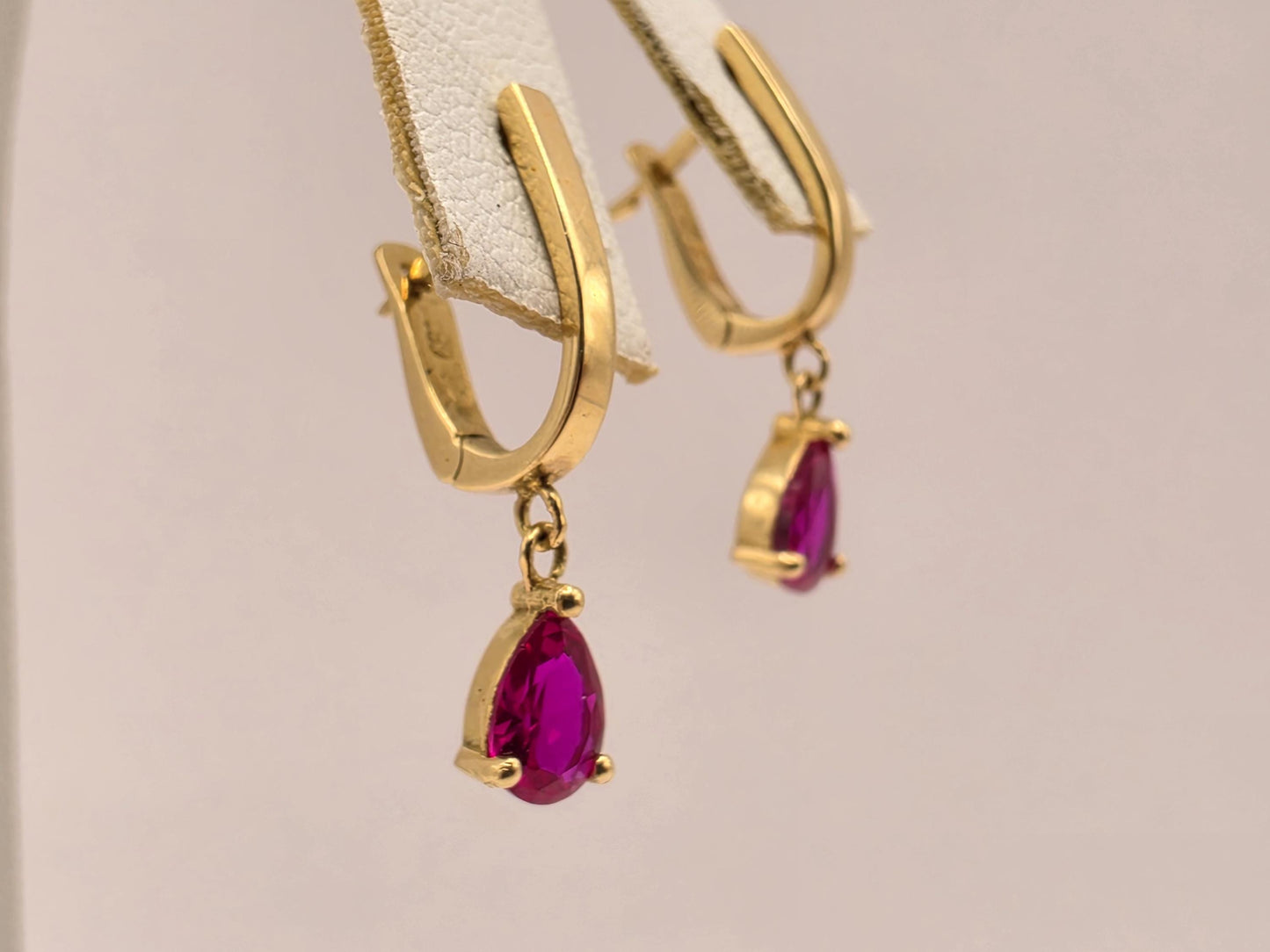 18K Yellow Gold Ruby Drop Earrings 0.75 x 0.25 Inch 2.3g Solid Gold Fine Jewelry Gift for Her